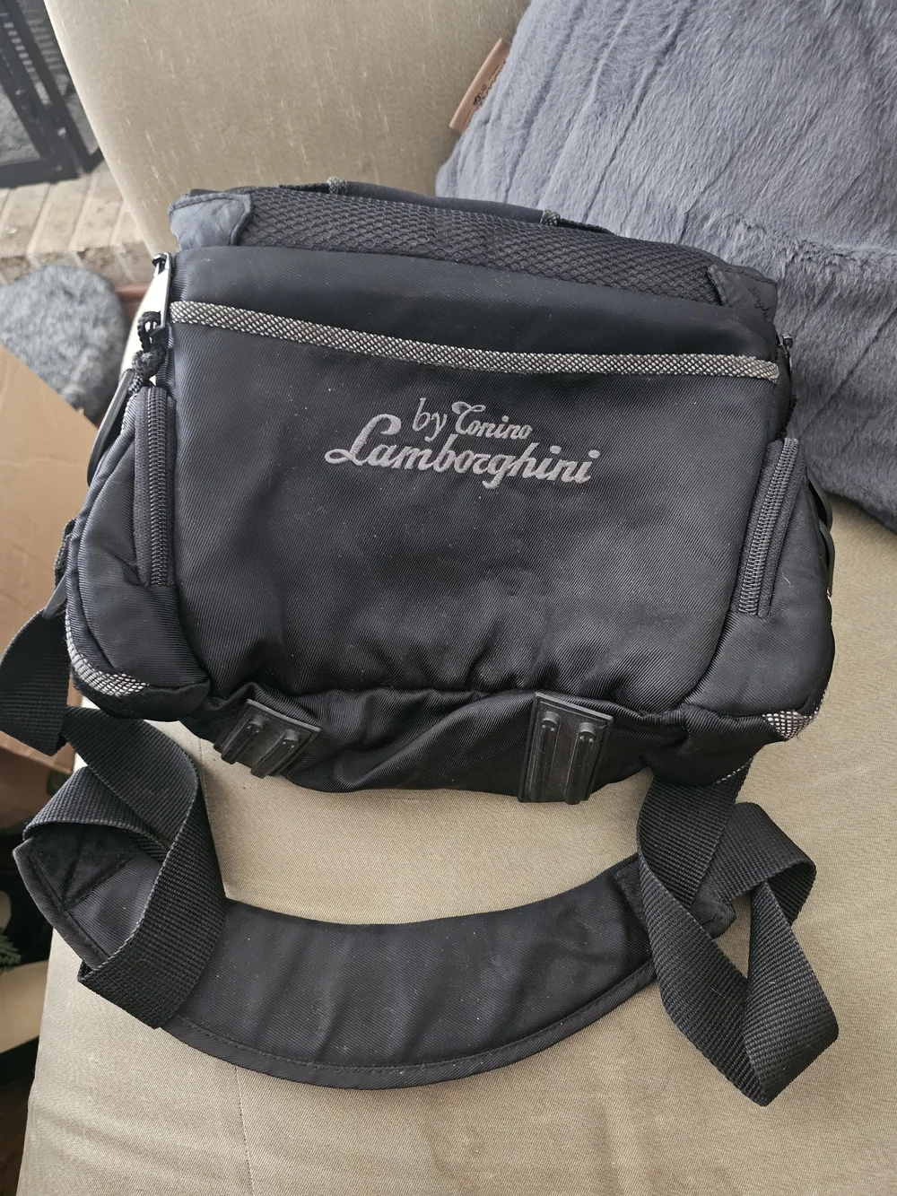 Lamborghini Black and Silver Men's Messenger Bag